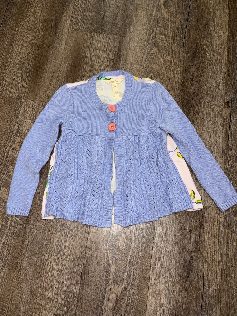 Matilda Jane Light Blue Cable Knit Cardigan with Coral Button